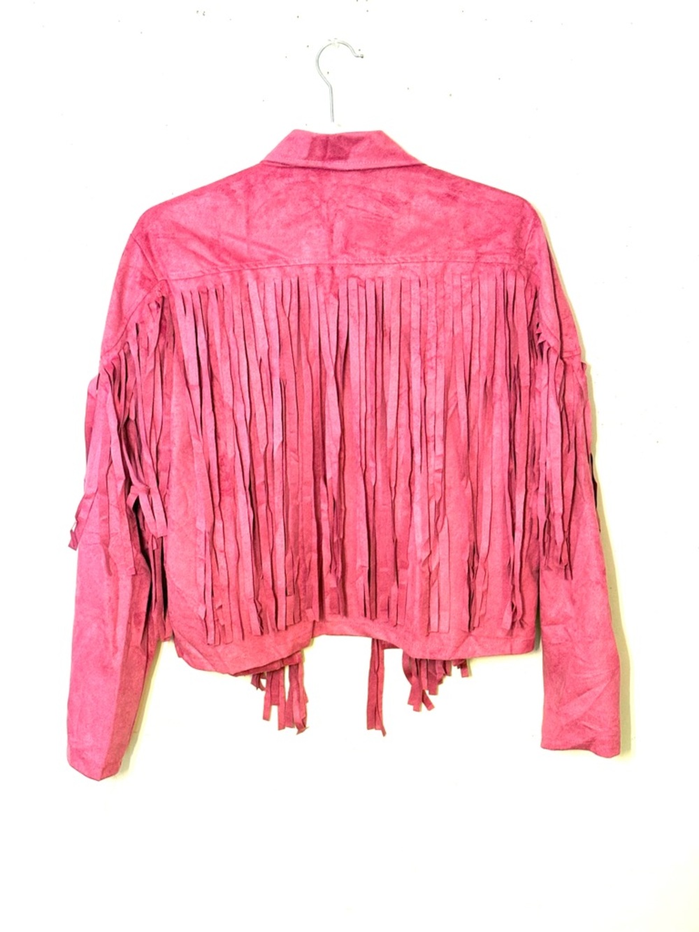 🆕Pink Fringe Faux Suede Crop Jacket - Women's Fashion Jacket. Size XXL. NWT. - Picture 4 of 9